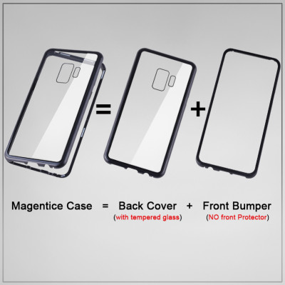 Твърди гърбове Твърди гърбове за Samsung Луксозен алуминиев бъмпър от 2 части с магнити и стъклен протектор гръб оригинален Magnetic Hardware Case за Samsung Galaxy S9 Plus G965 черен